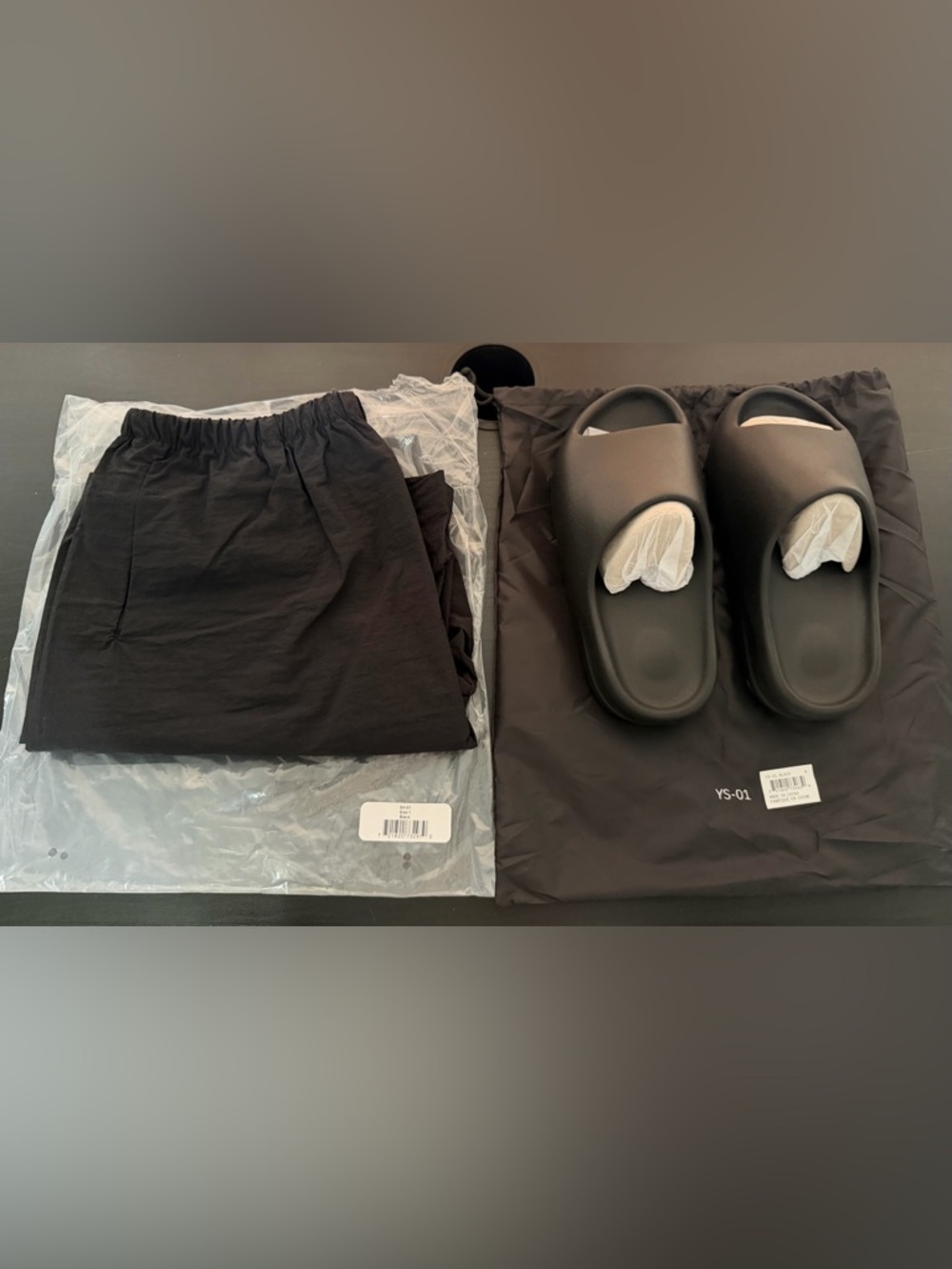 Yeezy Slides and Shorts